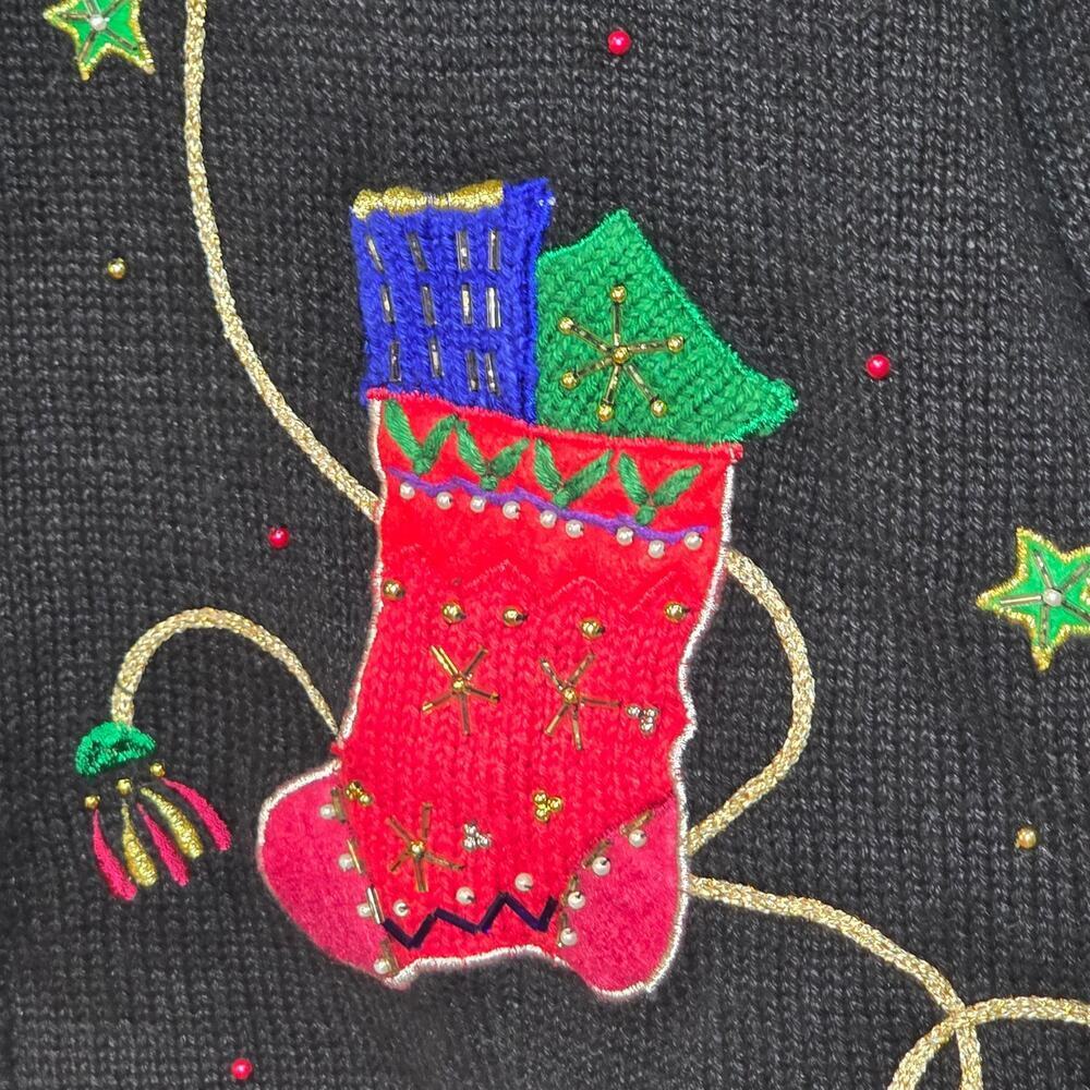 Hampshire Studio Vintage Holiday Sweater Zip Front Faux Fur Womens Size Large - Picture 8 of 13